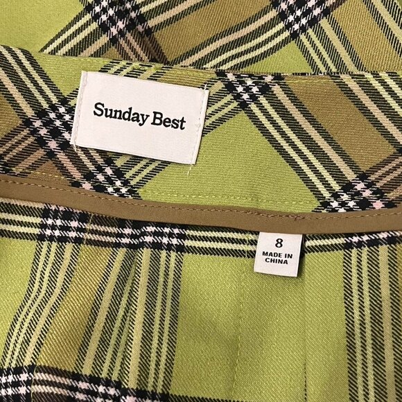 Aritzia Sunday best lime green plaid pleated mini skirt - Picture 2 of 5